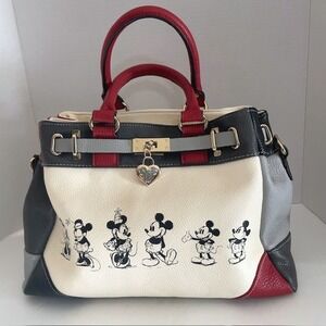 Disney Mickey & Minnie Kiss Satchel Handbag Colorblock Tote w/ Charm